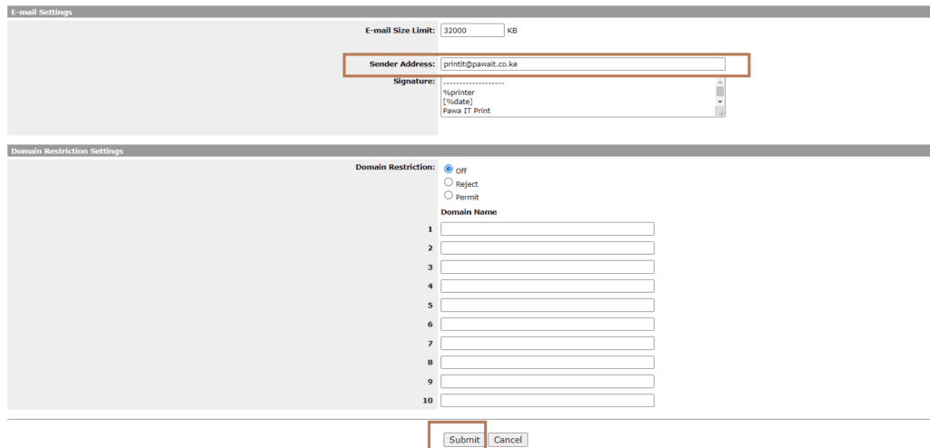 Configure printer/scanner to send emails