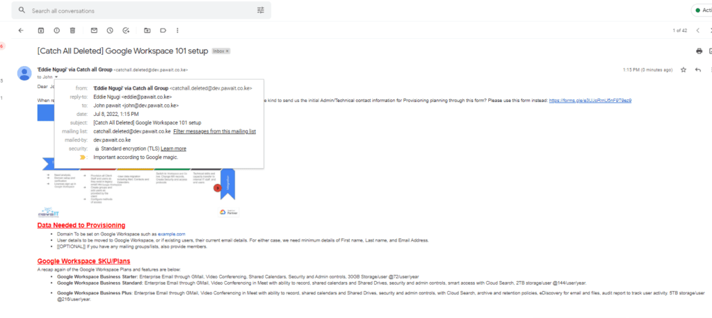 Set up Catch-all in Google Workspace - email received for deleted user