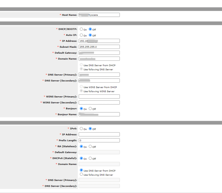 Printer Network Settings