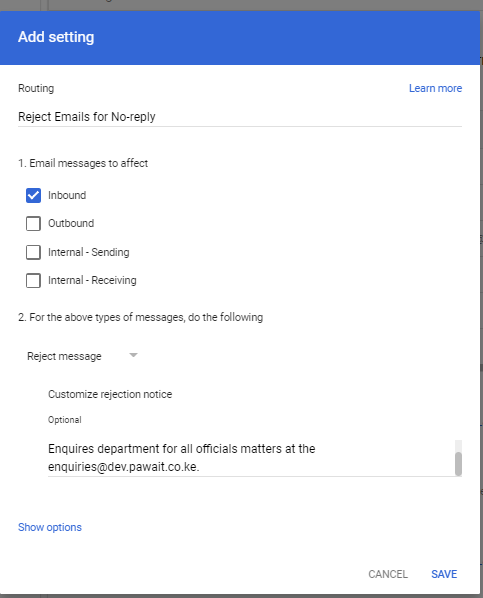 Set Up No-Reply in Gmail - Routing Rule