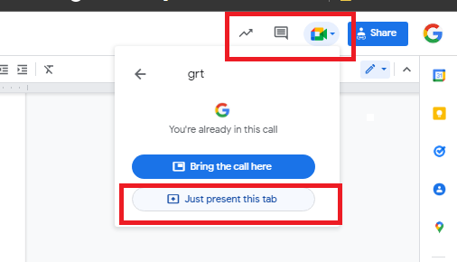Present to Google Meet from Google Doc