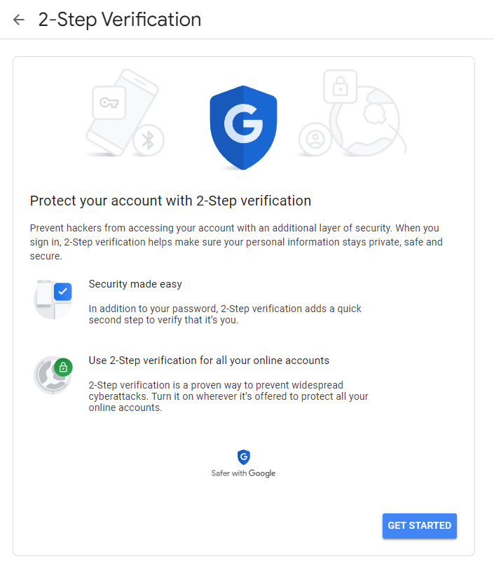 Setting up 2-step verification