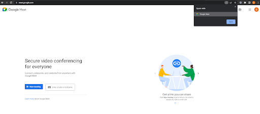 Opening Google Meet from a browser