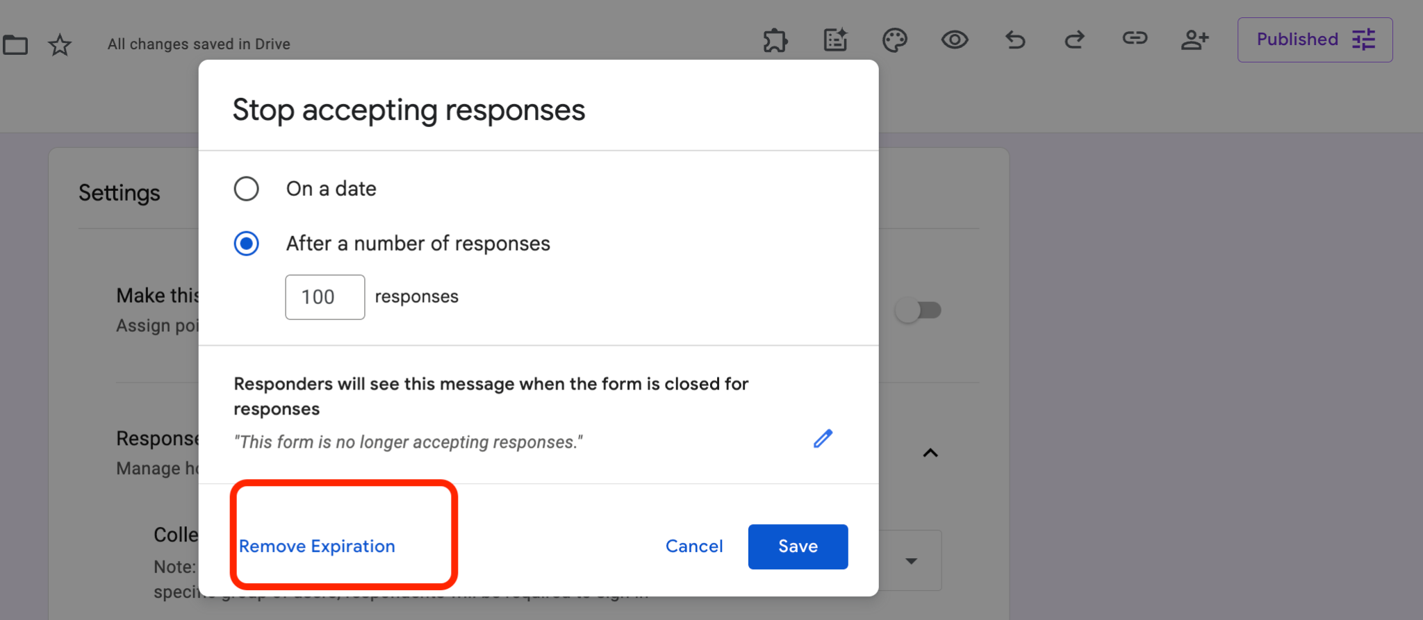 Google Forms - How to Reopen a Closed Form